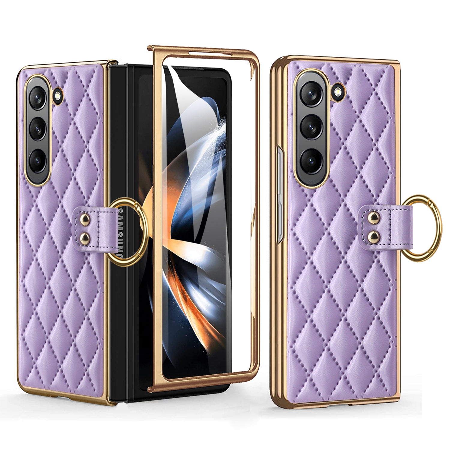 For Samsung Galaxy Z Fold5 5G Ring Kickstand Phone Case Shockproof PU Leather PC Tempered Glass Film Cover For Samsung Galaxy Z Fold5 5G Ring Kickstand Phone Case Shockproof PU Leather PC Tempered Glass Film Cover